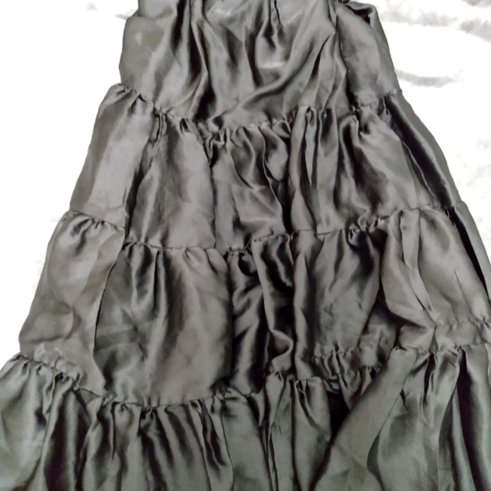Satin Black Ruffled Maxi Bellydancing Boho Skirt